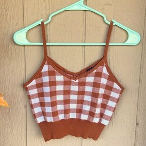Size L Checkered/Plaid Orange and White Cropped Tank Top